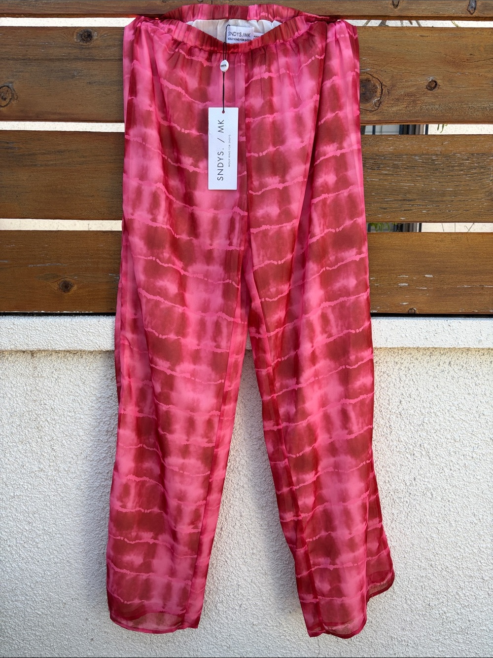 SNDYS Molly King Pink Red Tie Dye Wide Leg Pants Elastic Waist Womens Size 4 NEW